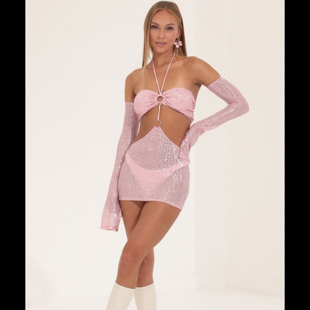 Lucy in the Sky 3 Piece Pink Glitter Mesh Festival Set